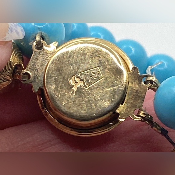 Coro Pegasus Turquoise and Burnished Gold Tone Double Strand Necklace Vintage - Picture 6 of 11